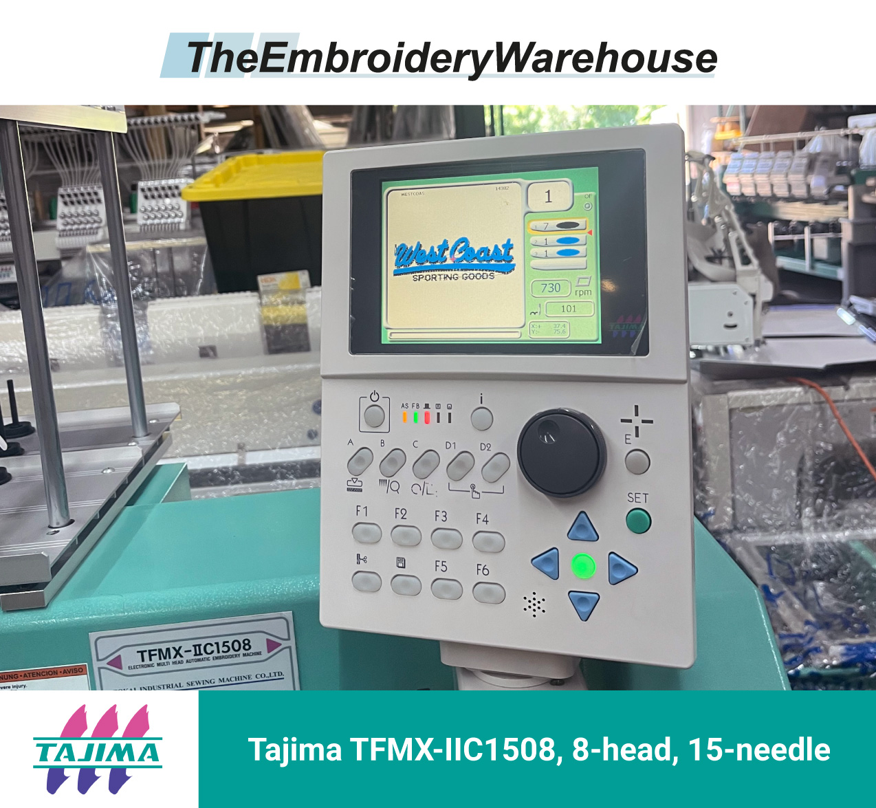 Tajima TFMX-IIC1508, 8-head, 15-needle, commercial