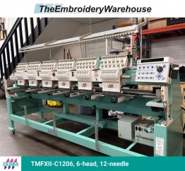 Tajima TMFXII-C1206-S, 6-head, 12-needle, commercial embroidery machine