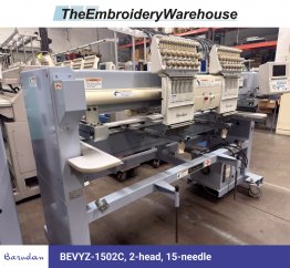 Barudan BEVYZ-1502C, 2-head, 15-needle, commercial embroidery machine