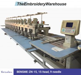 Barudan BENSME-ZN-15, 15-head, 9-needle, commercial embroidery machine