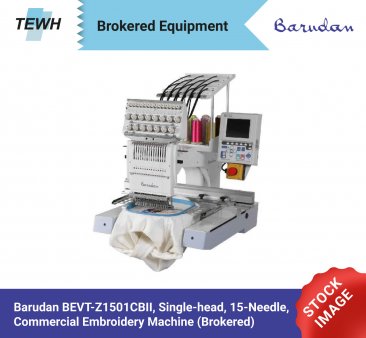 Barudan BEVT-Z1501CBII, Single-Head, 15-Needle, Commercial Embroidery Machine (Brokered)