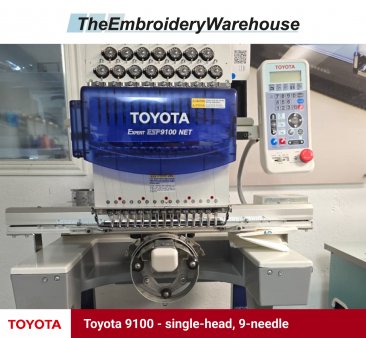 Toyota 9100, single-head, 9-needle, commercial embroidery machine