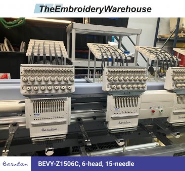 Barudan BEVY-Z1506C, 6-head, 15-needle, commercial embroidery machine