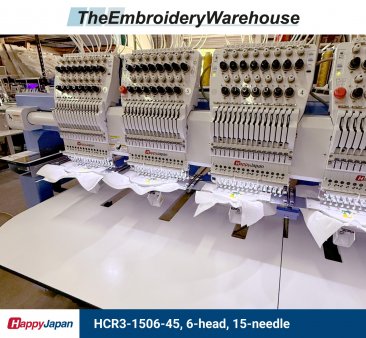 Happy HCR3-1506-45, 6-head, 15-needle, commercial embroidery machine
