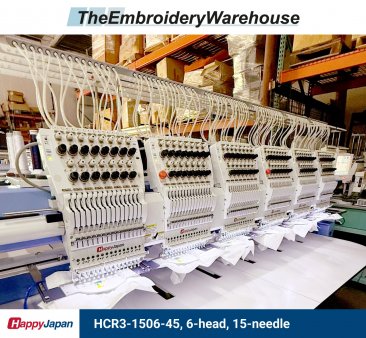 Happy HCR3-1506-45, 6-head, 15-needle, commercial embroidery machine