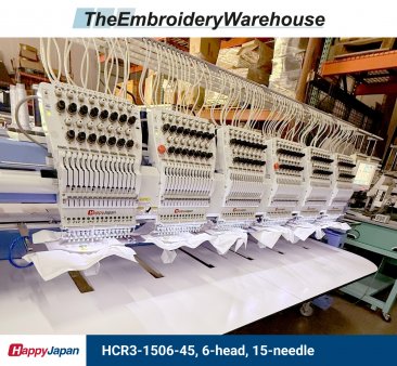 Happy HCR3-1506-45, 6-head, 15-needle, commercial embroidery machine