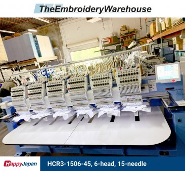 Happy HCR3-1506-45, 6-head, 15-needle, commercial embroidery machine