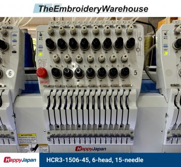 Happy HCR3-1506-45, 6-head, 15-needle, commercial embroidery machine