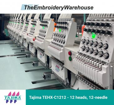 Tajima TEHX-C1212, 12-head, 12-needle, commercial embroidery machine