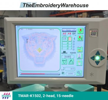 Tajima TMAR-K1502, 2-head, 15-needle, commercial embroidery machine