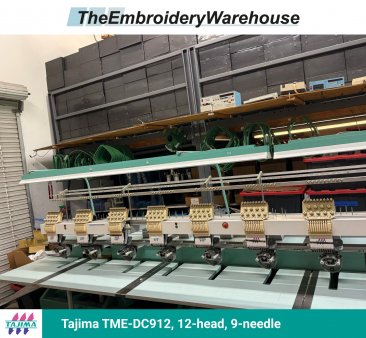 Tajima TME-DC912, 12-head, 9-needle, commercial embroidery machine