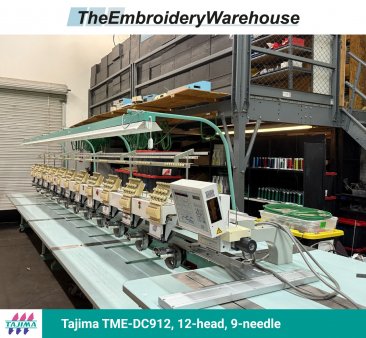 Tajima TME-DC912, 12-head, 9-needle, commercial embroidery machine