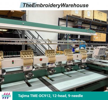 Tajima TME-DC912, 12-head, 9-needle, commercial embroidery machine