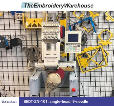 Barudan BEDT-ZN-101, single-head, 9-needle, commercial embroidery machine
