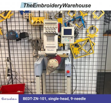 Barudan BEDT-ZN-101, single-head, 9-needle, commercial embroidery machine