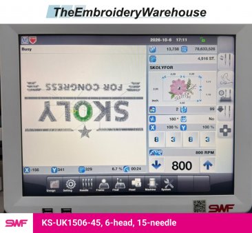 SWF KS-UK1506-45, 6-head, 15-needle, commercial embroidery machine