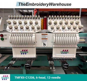 Tajima TMFXII-C1206-S, 6-head, 12-needle, commercial embroidery machine