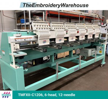Tajima TMFXII-C1206-S, 6-head, 12-needle, commercial embroidery machine