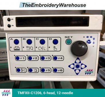 Tajima TMFXII-C1206-S, 6-head, 12-needle, commercial embroidery machine