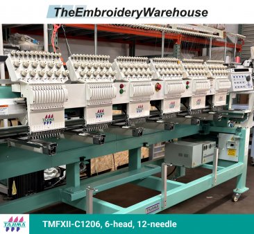Tajima TMFXII-C1206-S, 6-head, 12-needle, commercial embroidery machine