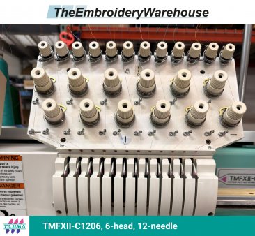Tajima TMFXII-C1206-S, 6-head, 12-needle, commercial embroidery machine