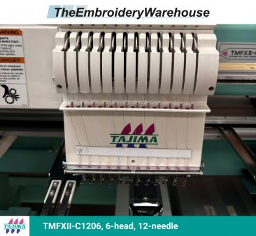Tajima TMFXII-C1206-S, 6-head, 12-needle, commercial embroidery machine