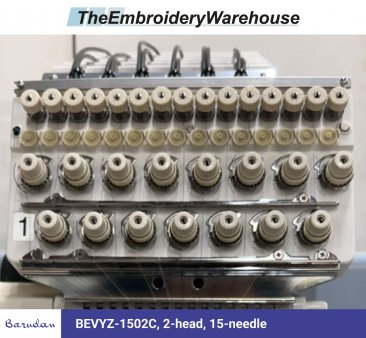 Barudan BEVYZ-1502C, 2-head, 15-needle, commercial embroidery machine