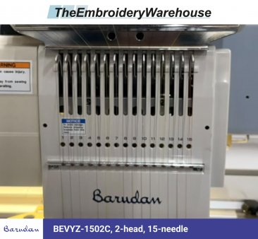 Barudan BEVYZ-1502C, 2-head, 15-needle, commercial embroidery machine