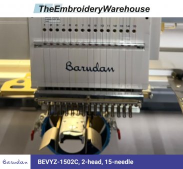 Barudan BEVYZ-1502C, 2-head, 15-needle, commercial embroidery machine