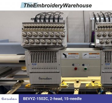 Barudan BEVYZ-1502C, 2-head, 15-needle, commercial embroidery machine