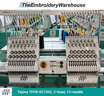 Tajima TFHX-IIC1502, 2-head, 15-needle, commercial embroidery machine