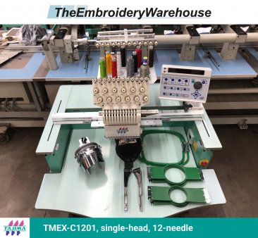 Tajima TMEX-C1201, single-head, 12-needle, commercial embroidery machine