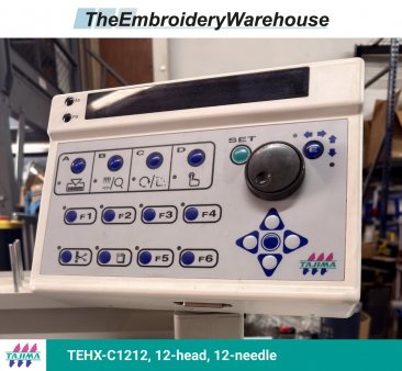 Tajima TEHX-C1212, 12-head, 12-needle, commercial embroidery machine