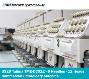 USED Tajima TME-DC912 - 9 Needles - 12 Heads - Commercial Embroidery Machine