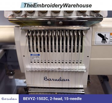 Barudan BEVYZ-1502C, 2-head, 15-needle, commercial embroidery machine