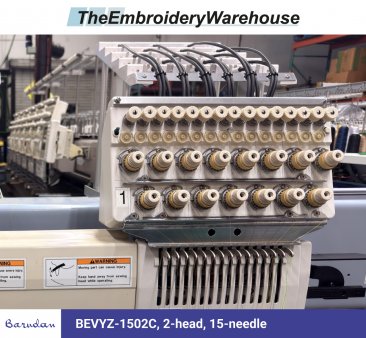 Barudan BEVYZ-1502C, 2-head, 15-needle, commercial embroidery machine