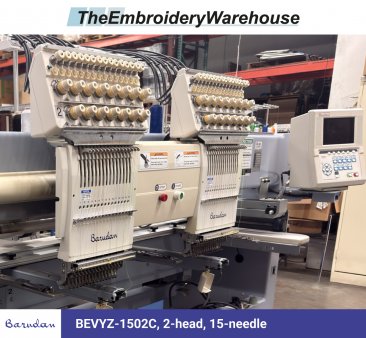 Barudan BEVYZ-1502C, 2-head, 15-needle, commercial embroidery machine