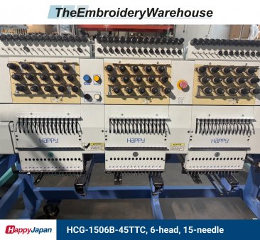Happy HCG-1506B-45TTC, 6-head, 15-needle, commercial embroidery machine