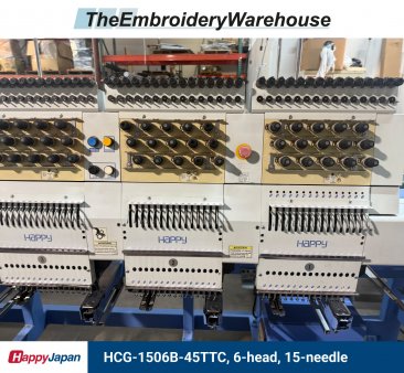 Happy HCG-1506B-45TTC, 6-head, 15-needle, commercial embroidery machine