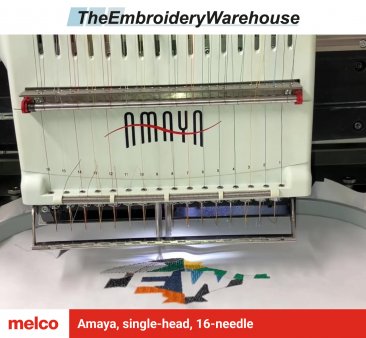 Melco Amaya, single-head, 16-needle, commercial embroidery machine