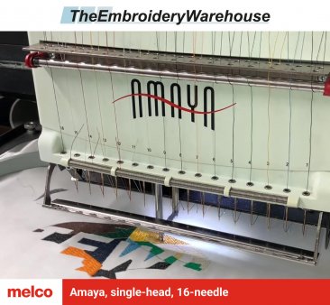Melco Amaya, single-head, 16-needle, commercial embroidery machine