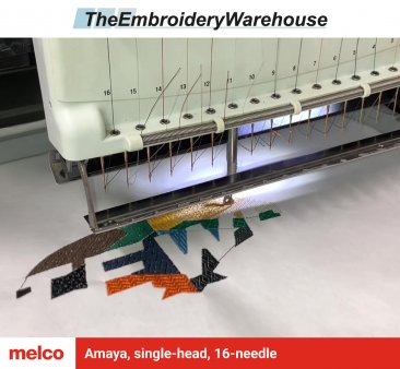 Melco Amaya, single-head, 16-needle, commercial embroidery machine