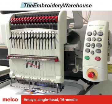 Melco Amaya, single-head, 16-needle, commercial embroidery machine