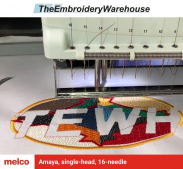 Melco Amaya, single-head, 16-needle, commercial embroidery machine