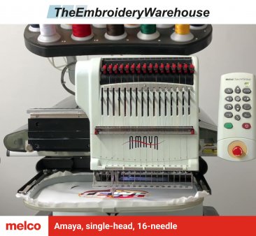 Melco Amaya, single-head, 16-needle, commercial embroidery machine