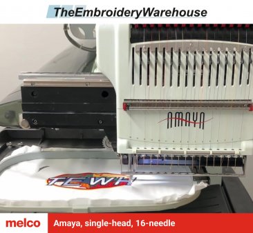 Melco Amaya, single-head, 16-needle, commercial embroidery machine