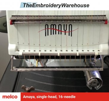 Melco Amaya, single-head, 16-needle, commercial embroidery machine