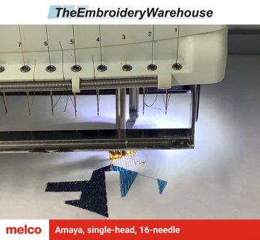 Melco Amaya, single-head, 16-needle, commercial embroidery machine