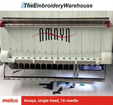 Melco Amaya, single-head, 16-needle, commercial embroidery machine