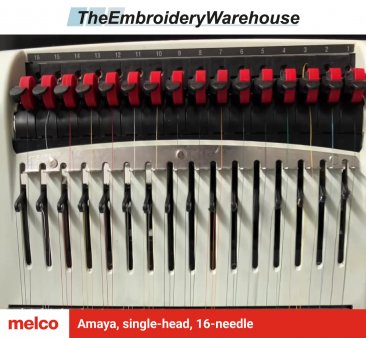 Melco Amaya, single-head, 16-needle, commercial embroidery machine